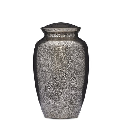 Hummingbird Nickel Urn Adult - Elegant Cremation Urn with engraved hummingbird design on a speckled nickel finish. Ideal for adult memorials.
