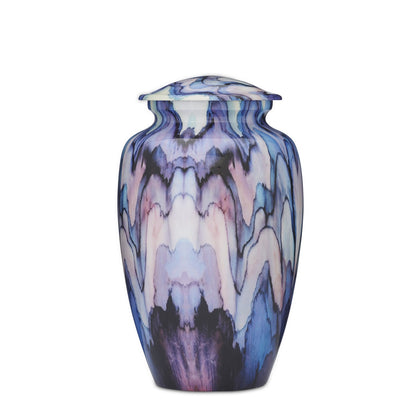 Modern Blue Abstract Urn - Adult Memorial with swirling blue, purple, and white pattern. Elegant design for a unique tribute.