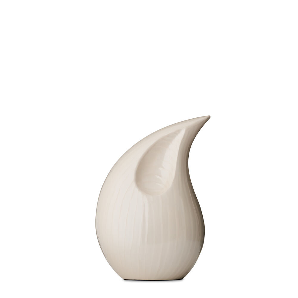 Avenya Teardrop Urn Medium - Elegant Memorial Urn in a smooth ivory finish with a graceful curved design, ideal for a refined tribute display.