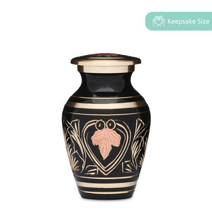 Copper Flower Keepsake - Memorial Gift with elegant black and gold finish, featuring a rose gold floral design for lasting remembrance.