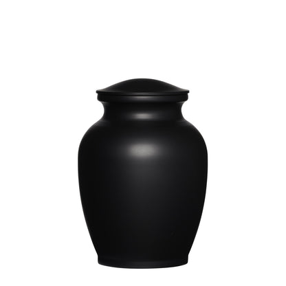 Matte Black Alloy Urn - Medium 7" with a smooth matte finish, ideal for durable home memorials and remembrance displays.