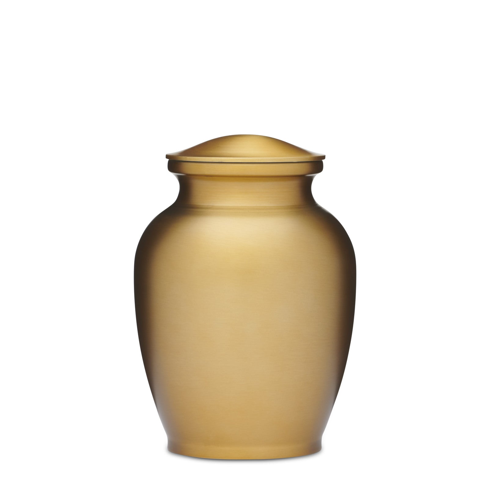 Matte Gold Alloy Urn 7 inch with elegant curved design and brushed finish, ideal for memorials and lasting tributes.