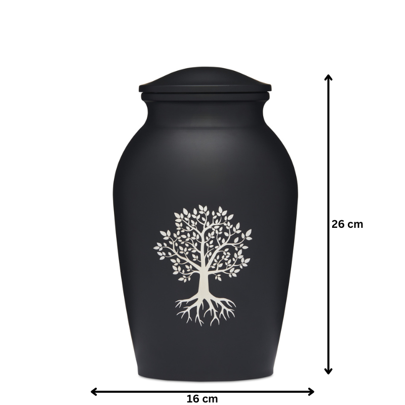 Tree of Life Alloy Black Necklace - Adult Jewelry with 26 cm height and 16 cm width, showcasing a detailed white tree design on a black surface.