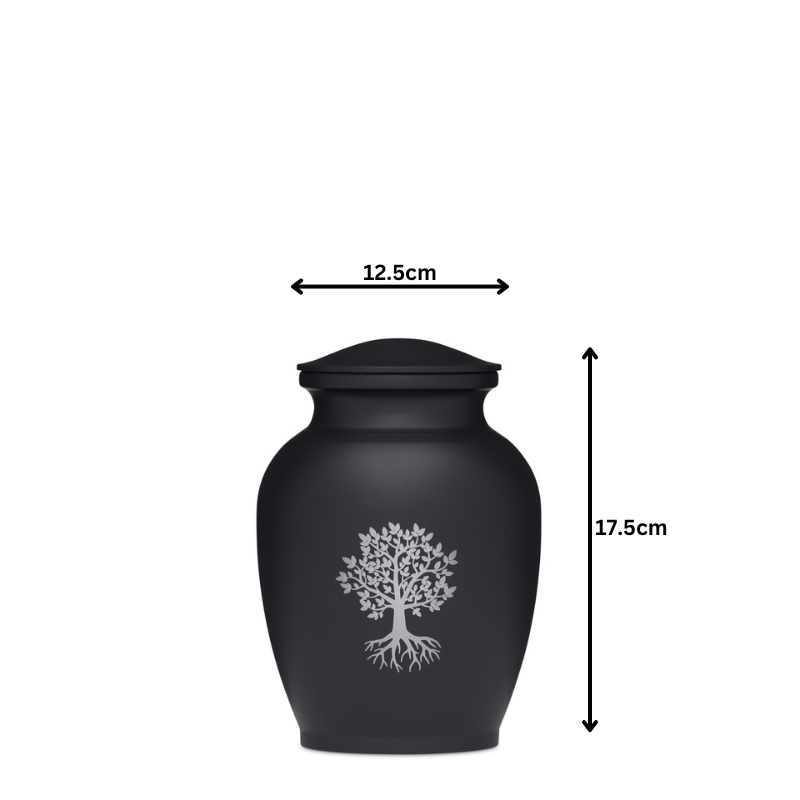 Medium Tree of Life Necklace in Alloy Black with dimensions 17.5cm height and 12.5cm width. Stylish and meaningful accessory for any occasion.