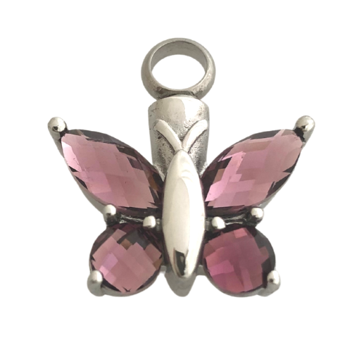 Purple Butterfly Decoration with faceted wings in silver-tone metal. Adds beauty to home or event decor with easy installation.