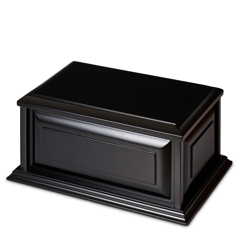 Black Solid Timber Urn - Timber Urn for Ashes with a sleek matte finish and classic rectangular design. Ideal for secure ashes storage and memorials.