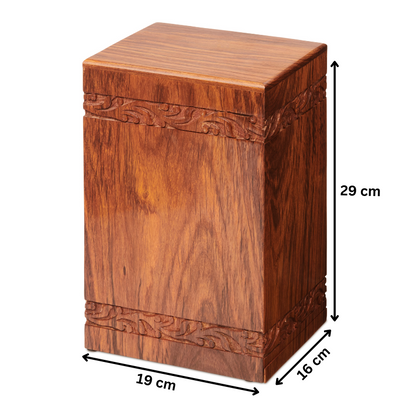 Carved Border Urn - Elegant Memorial Piece with dimensions 29x19x16 cm, featuring ornate carved borders for a timeless tribute.