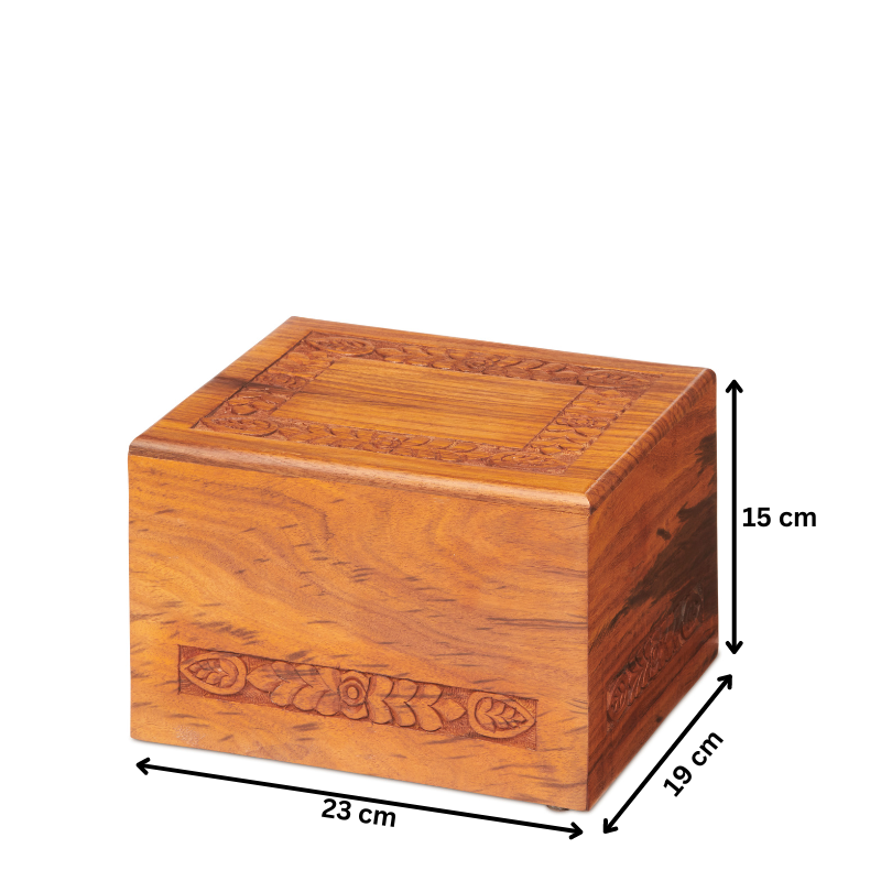 Handcrafted Carved Tribal Wooden Box measuring 23x19x15 cm, featuring detailed tribal carvings for stylish storage or decorative use.