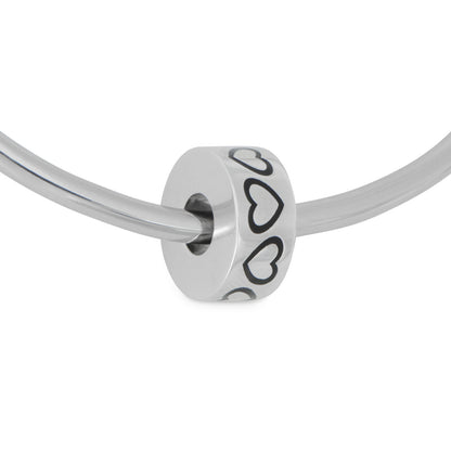 Baby Hearts Bead - 925 Silver cremation bead with engraved black hearts, designed to fit European charm bracelets like Pandora.