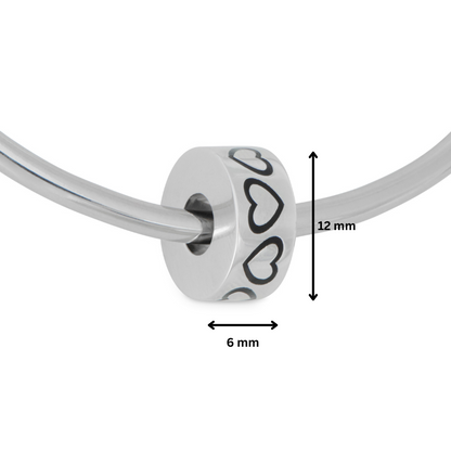 Baby Hearts Bead - 925 Silver cremation charm measuring 12mm x 6mm, featuring heart engravings and compatible with European-style bracelets.