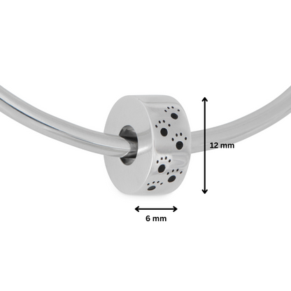 Paw Prints Bead - 925 Silver shown with 12mm height and 6mm width. Compatible with Pandora charms, perfect for pet remembrance.