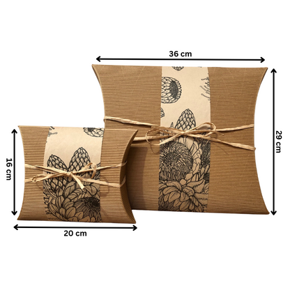 Eco-friendly Bio Burial Urn Small - Protea with dimensions 20x16 cm, crafted from recycled cardboard and decorated with protea design.