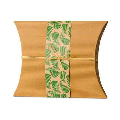 Burial Urn Ferns - Large biodegradable urn made from 100% recycled cardboard with green fern print and raffia tie, ideal for eco-friendly ground burial.