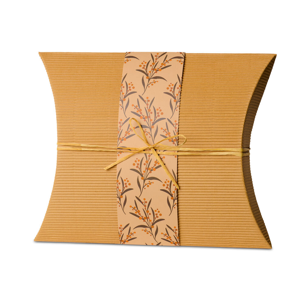 Burial Urn Wattle - Large biodegradable urn made from recycled cardboard with floral wrap and twine, ideal for eco-friendly soil burial.