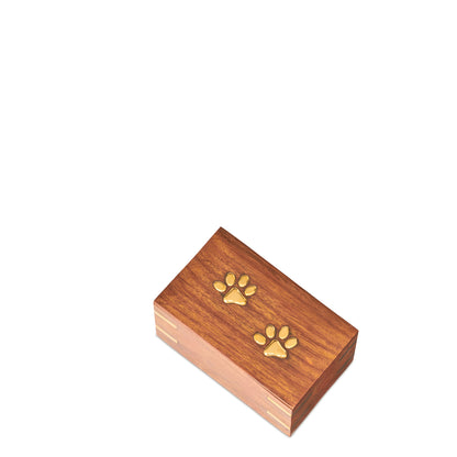 Top view of Brass Paw Box XS - Solid Sheesham Urn showcasing twin brass paw motifs on the lid. Ideal for pet memorials with elegant craftsmanship.