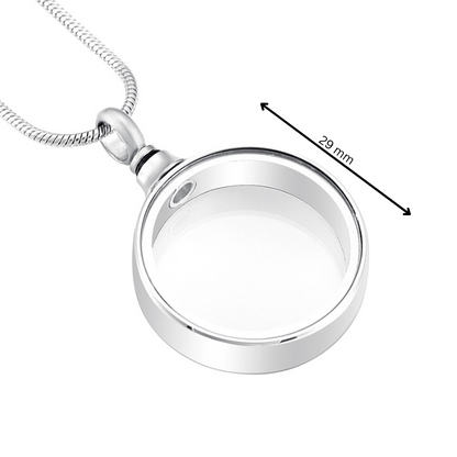 Looking Glass Pendant - Glass Pendant Necklace | Stainless Steel with 29mm diameter measurement, perfect for personalized memory storage jewelry.