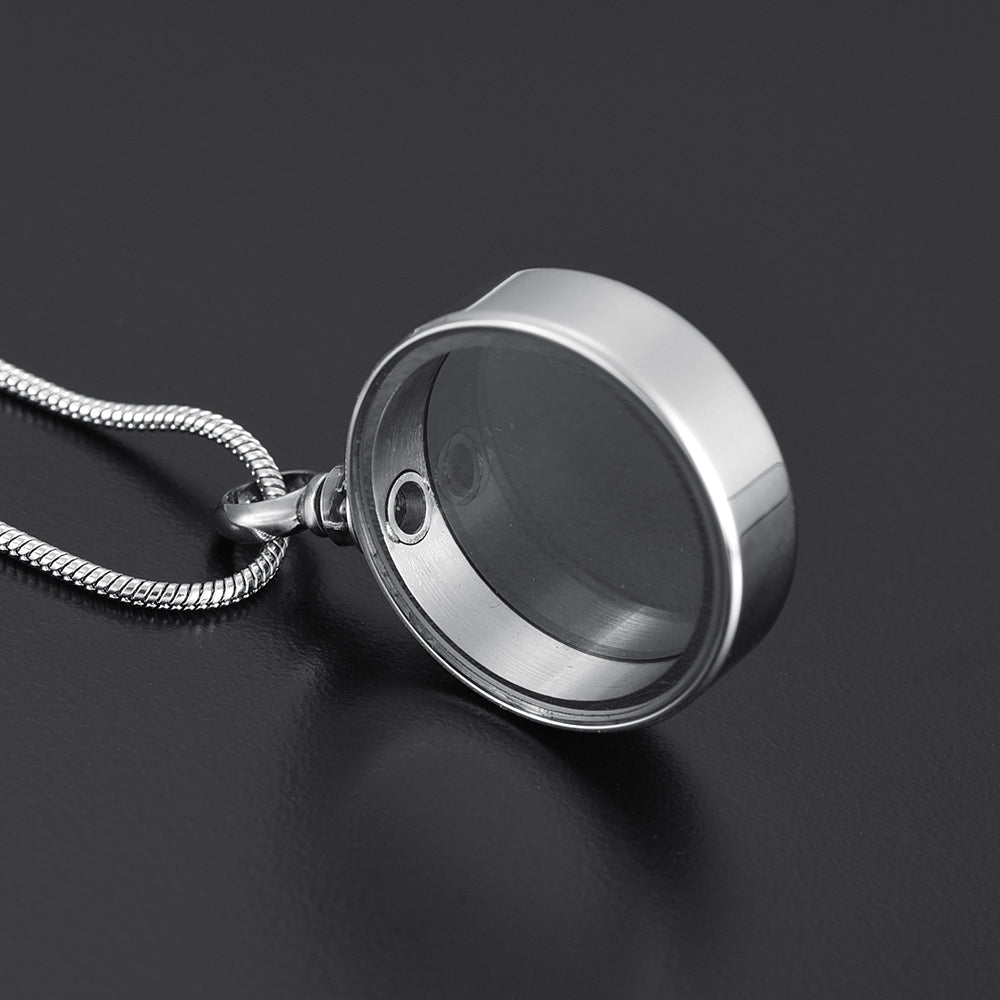 Looking Glass Pendant - Glass Pendant Necklace | Stainless Steel featuring a transparent locket design with a secure screw top on a sleek chain.