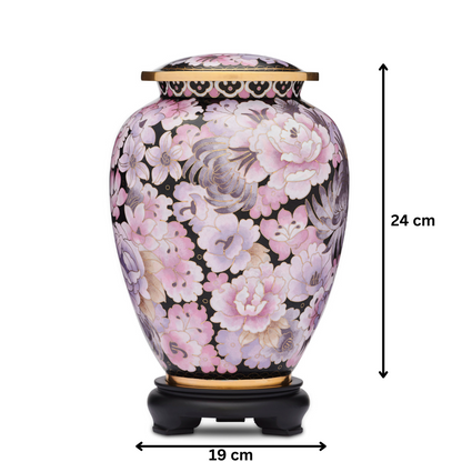 Pink Floral Cloisonne Urn - Cloisonne Adult Urn | Brass, Adult Size. Decorative brass urn with 24 cm height and 19 cm width, ideal for memorial use.