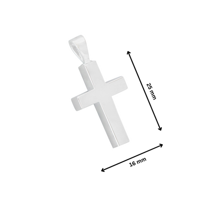 925 Silver Cross Pendant measuring 25mm x 16mm, perfect for remembrance jewelry. Includes care kit with velvet bag and cloth.