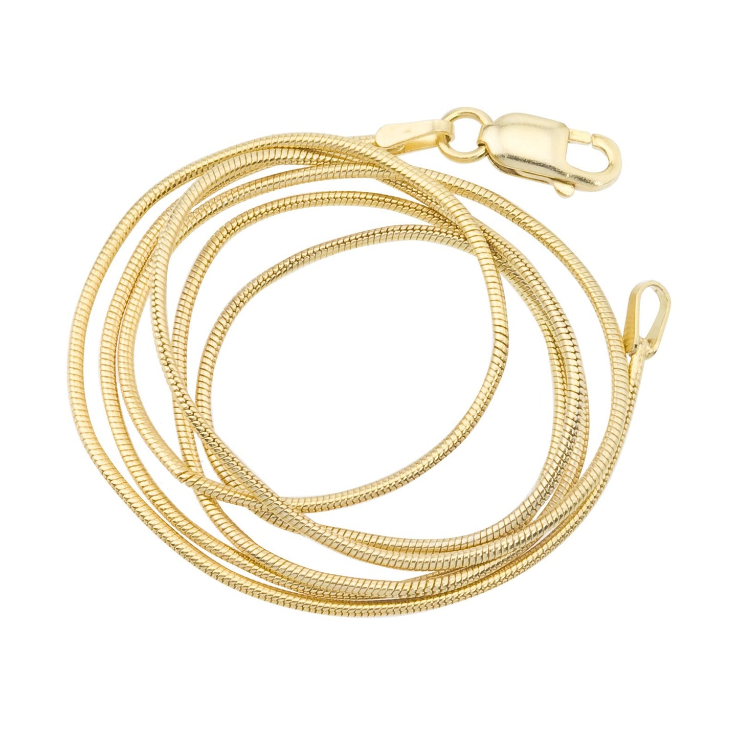 Gold Tone Brass Snake Chain 50cm with sleek, flexible design and lobster clasp. Elegant brass necklace ideal for everyday or formal wear.