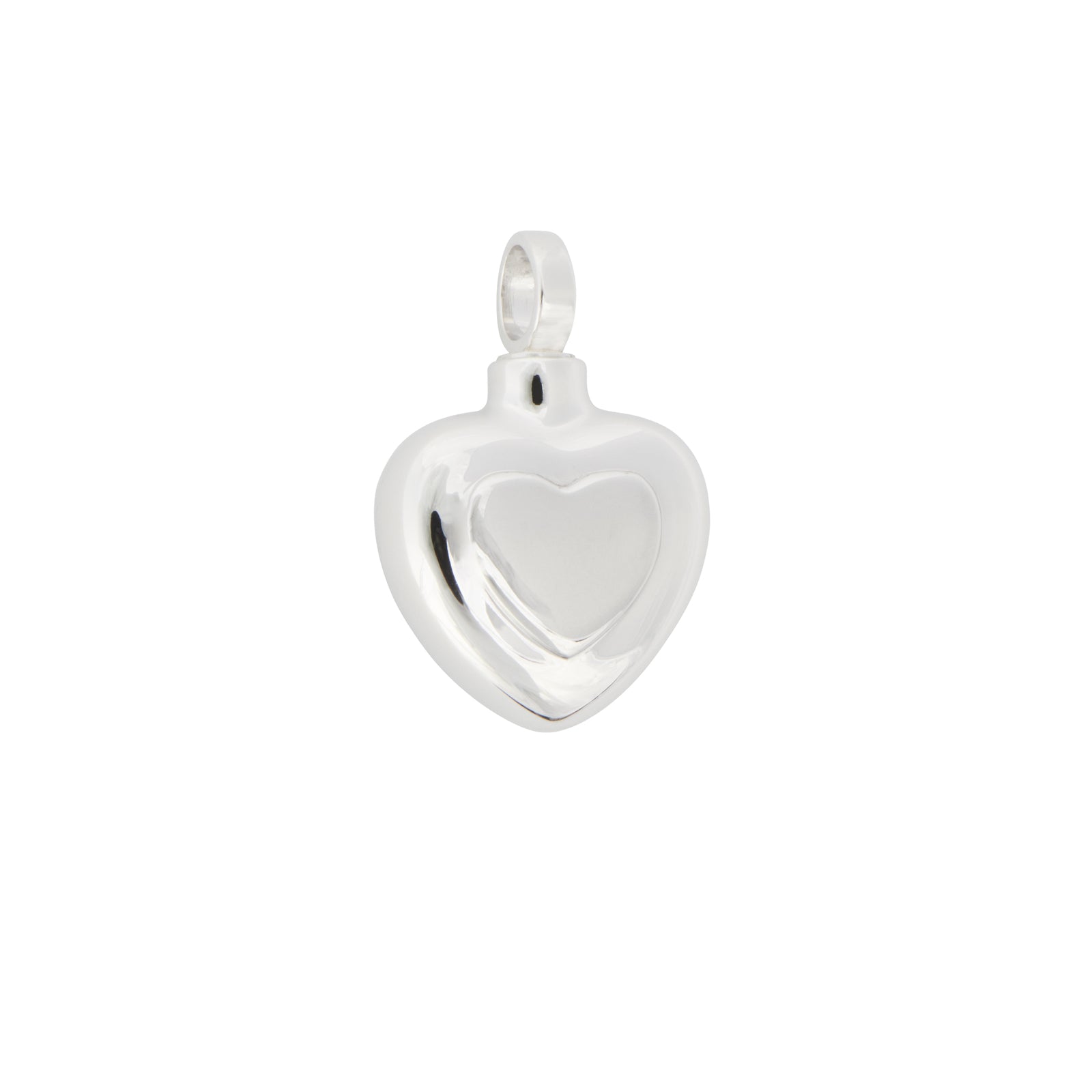 925 silver double heart pendant with polished finish, designed to enclose ashes. Elegant memorial jewelry for keeping loved ones close.