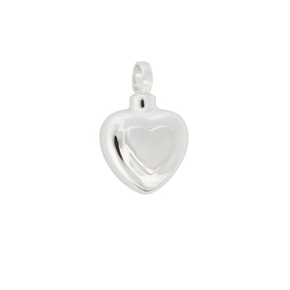 925 silver double heart pendant with polished finish, designed to enclose ashes. Elegant memorial jewelry for keeping loved ones close.