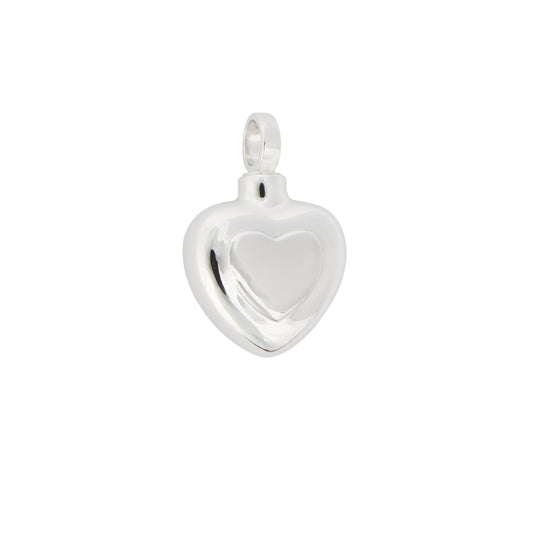 925 silver double heart pendant with polished finish, designed to enclose ashes. Elegant memorial jewelry for keeping loved ones close.