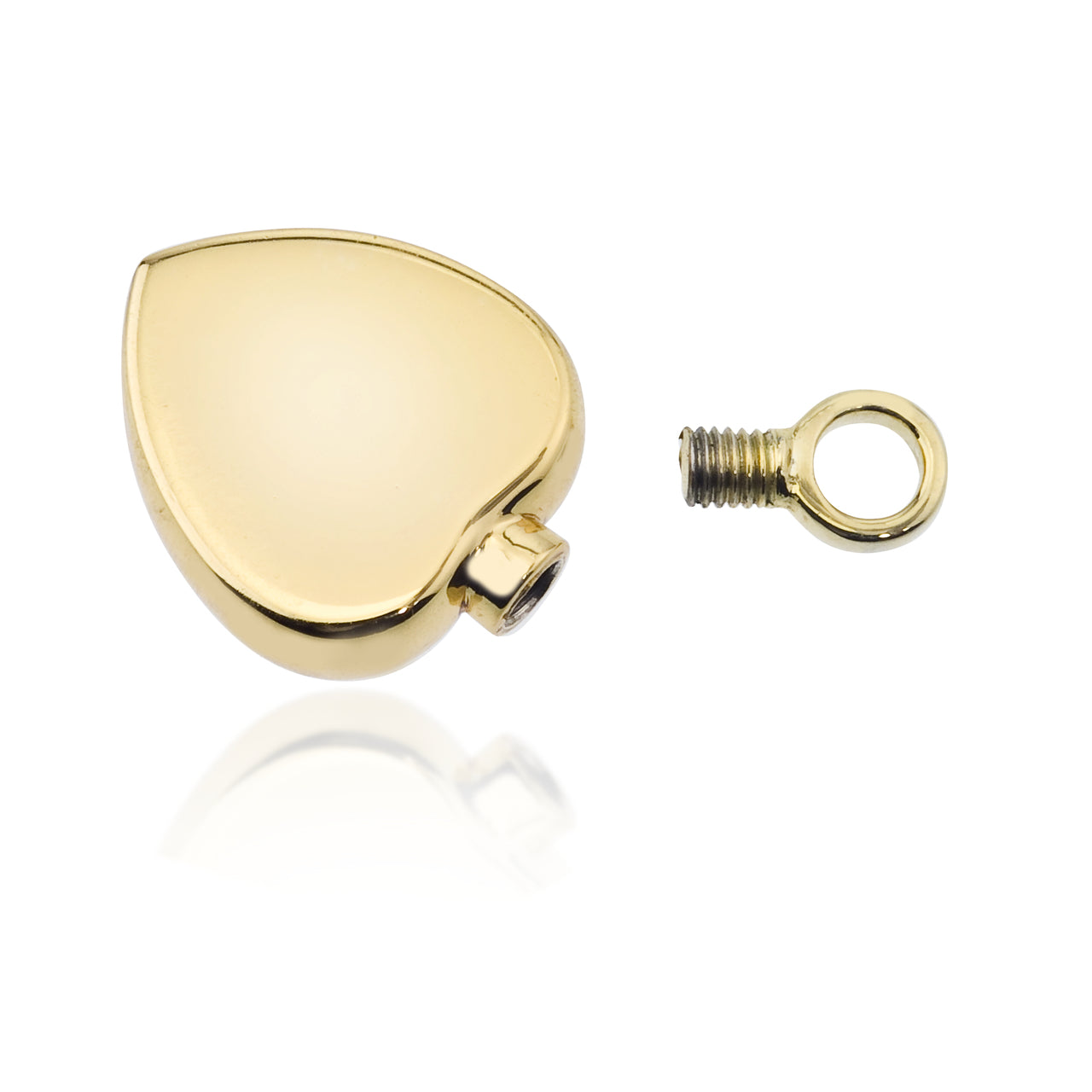 Back view of Flat Heart Gold Vermeil Pendant showing threaded screw opening for secure storage, crafted in 925 silver with 18ct gold vermeil.