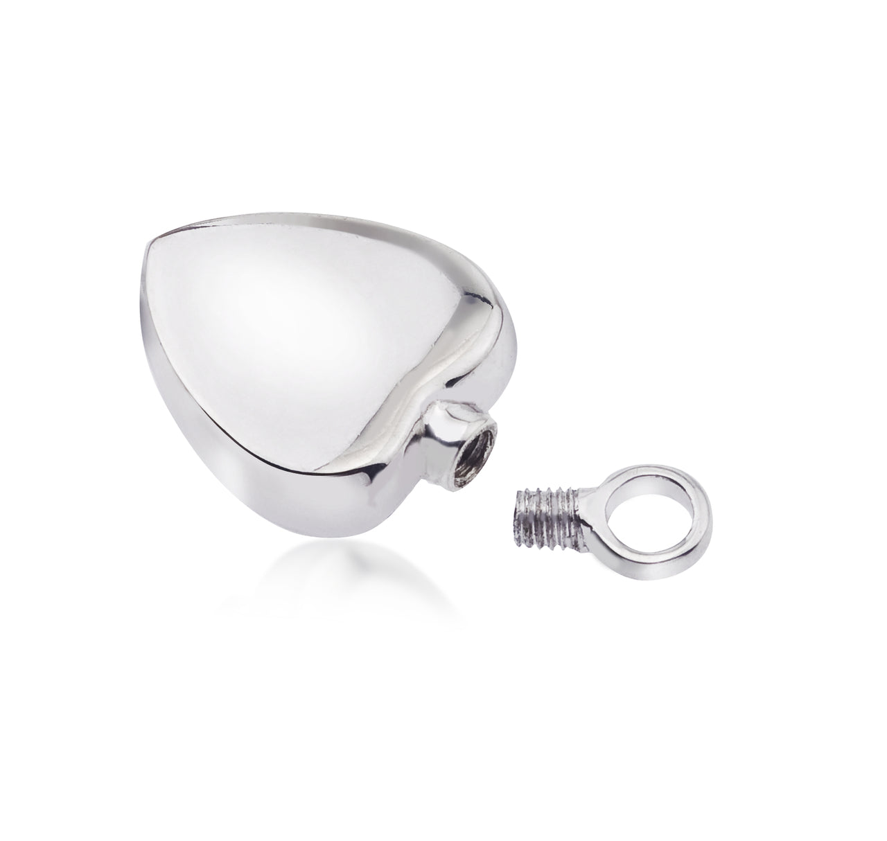 Back view of 925 silver heart pendant showing threaded opening for ashes. Functional memorial jewelry with discreet compartment.