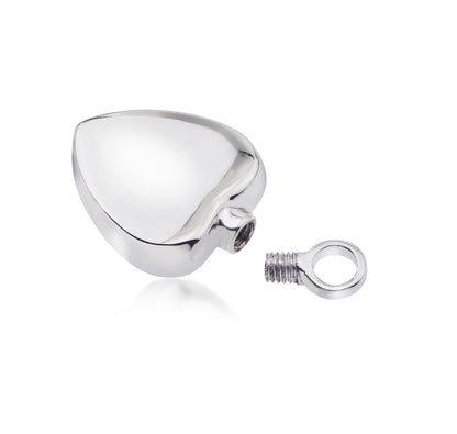 Back view of 925 silver heart pendant showing threaded opening for ashes. Functional memorial jewelry with discreet compartment.