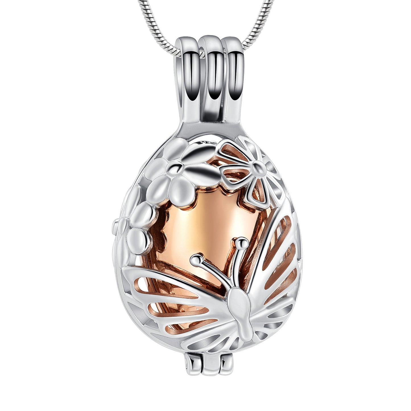 Butterfly Egg Urn Pendant Rose Gold Tone