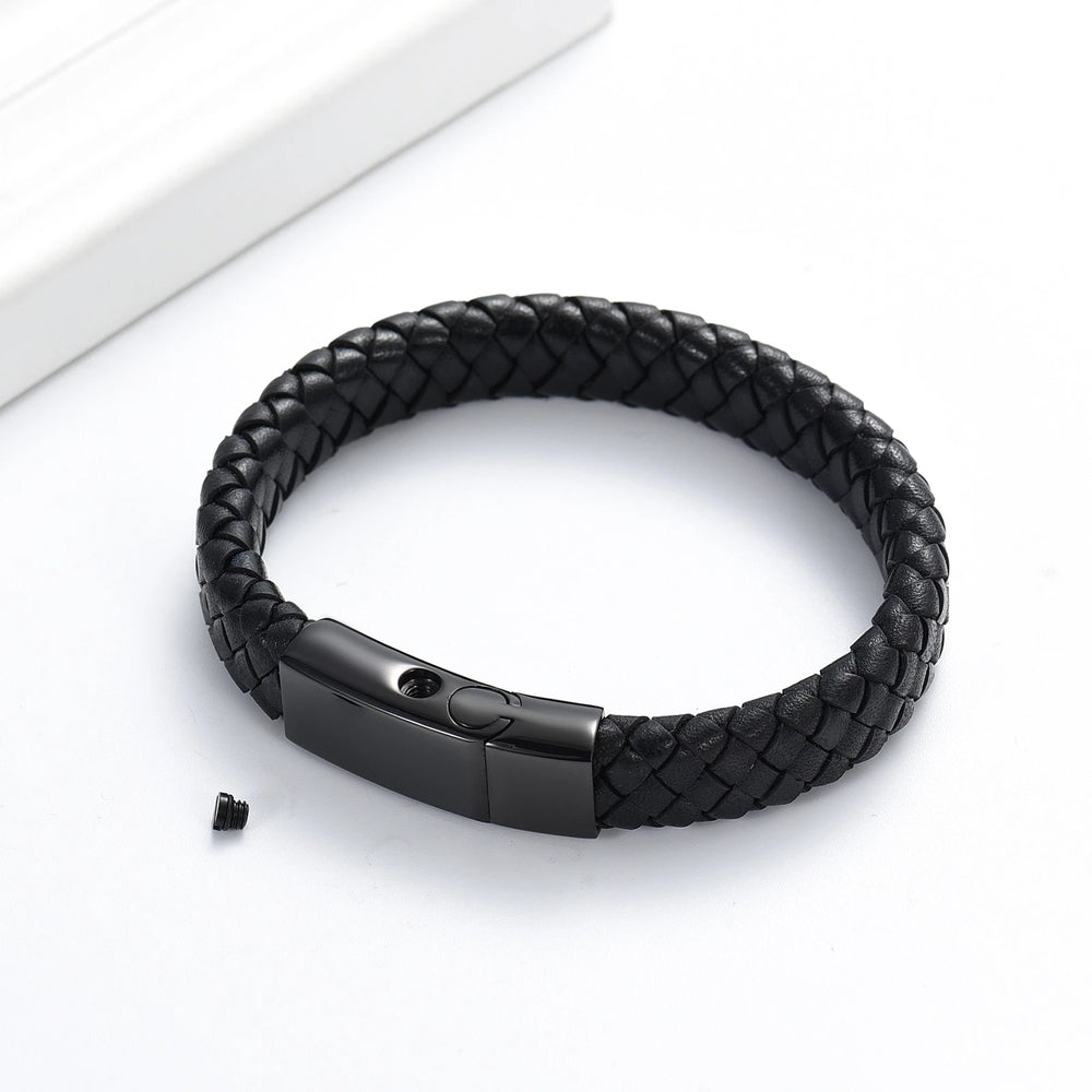 Black Braided Leather Bracelet Urn Black Clasp
