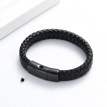 Black Braided Leather Bracelet Urn Black Clasp