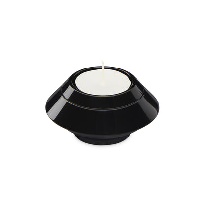 Keepsake Candle Urn Black - Keepsake Candle Urn in stainless steel with a glossy black finish and tealight holder, ideal for storing ashes or mementos.