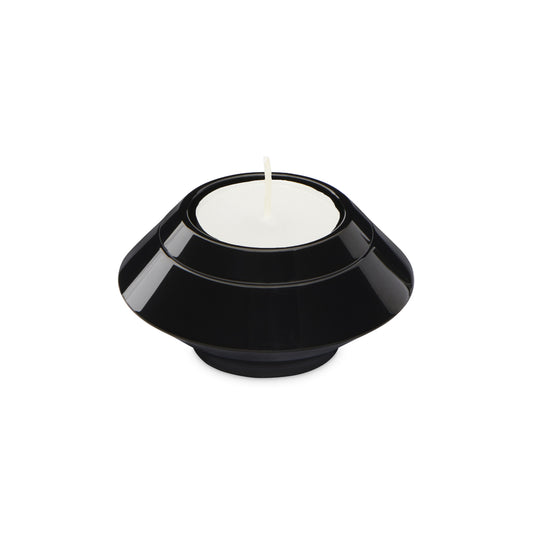 Keepsake Candle Urn Black - Keepsake Candle Urn in stainless steel with a glossy black finish and tealight holder, ideal for storing ashes or mementos.