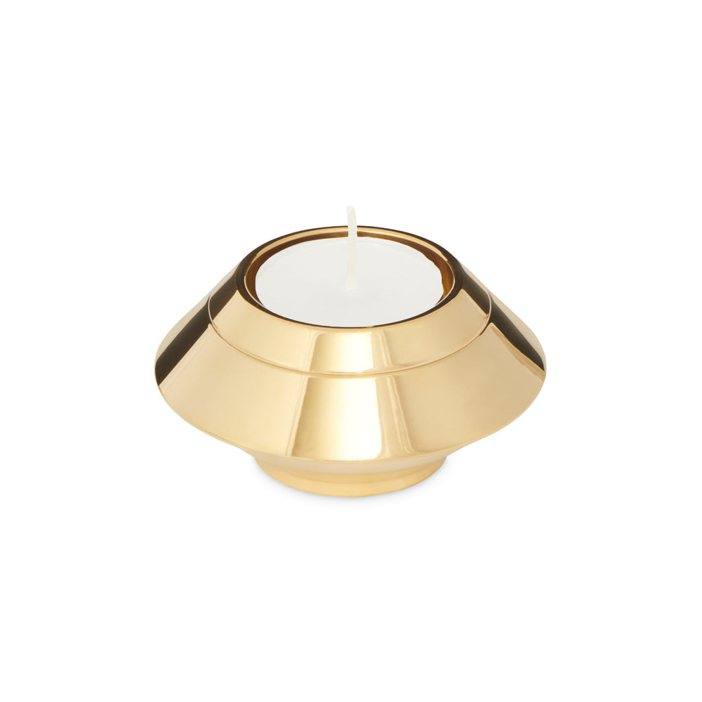 Gold Keepsake Candle Urn with tealight holder, crafted in stainless steel with a polished finish. Ideal for memorial ashes or mementos.