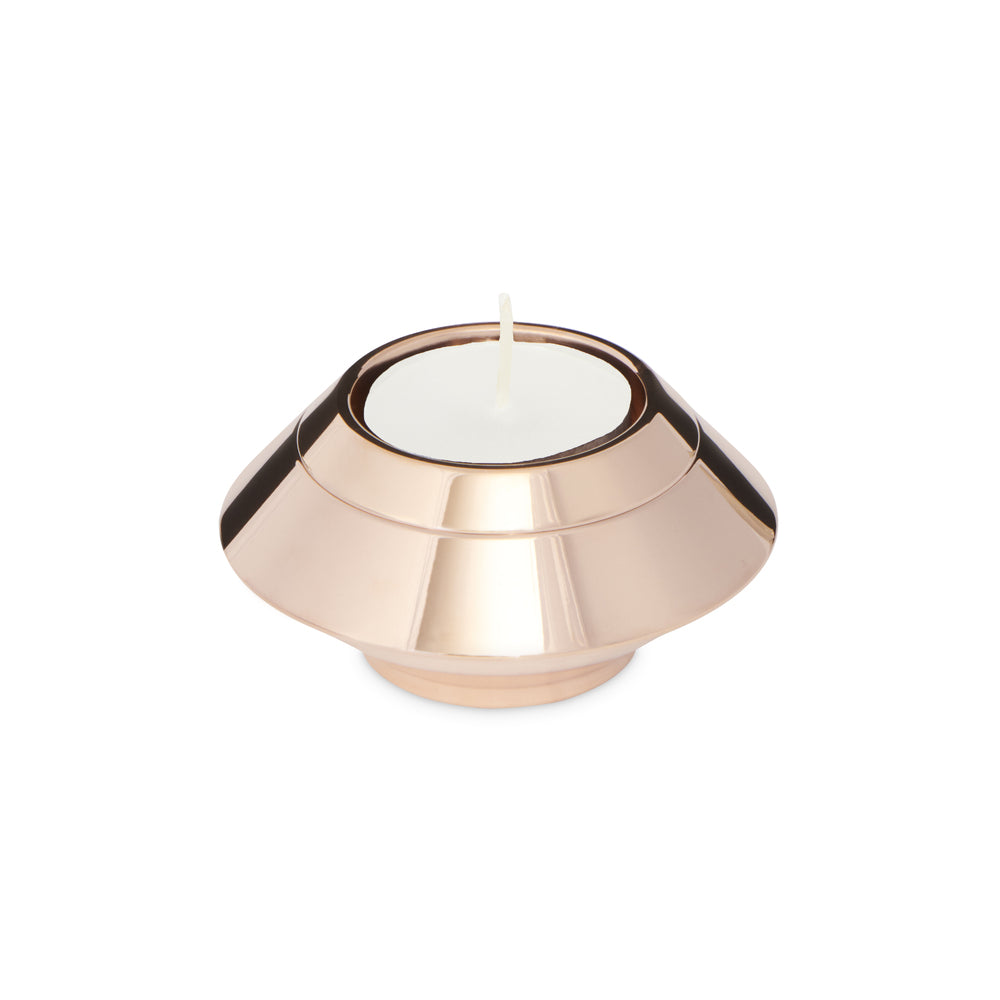 Rose Gold Keepsake Candle Urn in stainless steel with a tealight holder, ideal for preserving 40ml of ashes or a small memento of a loved one.