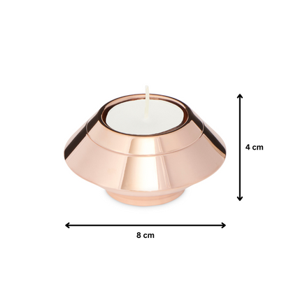 Stainless steel Rose Gold Keepsake Candle Urn measuring 8 cm wide and 4 cm high, designed to hold a tealight and 40ml of sentimental remains.