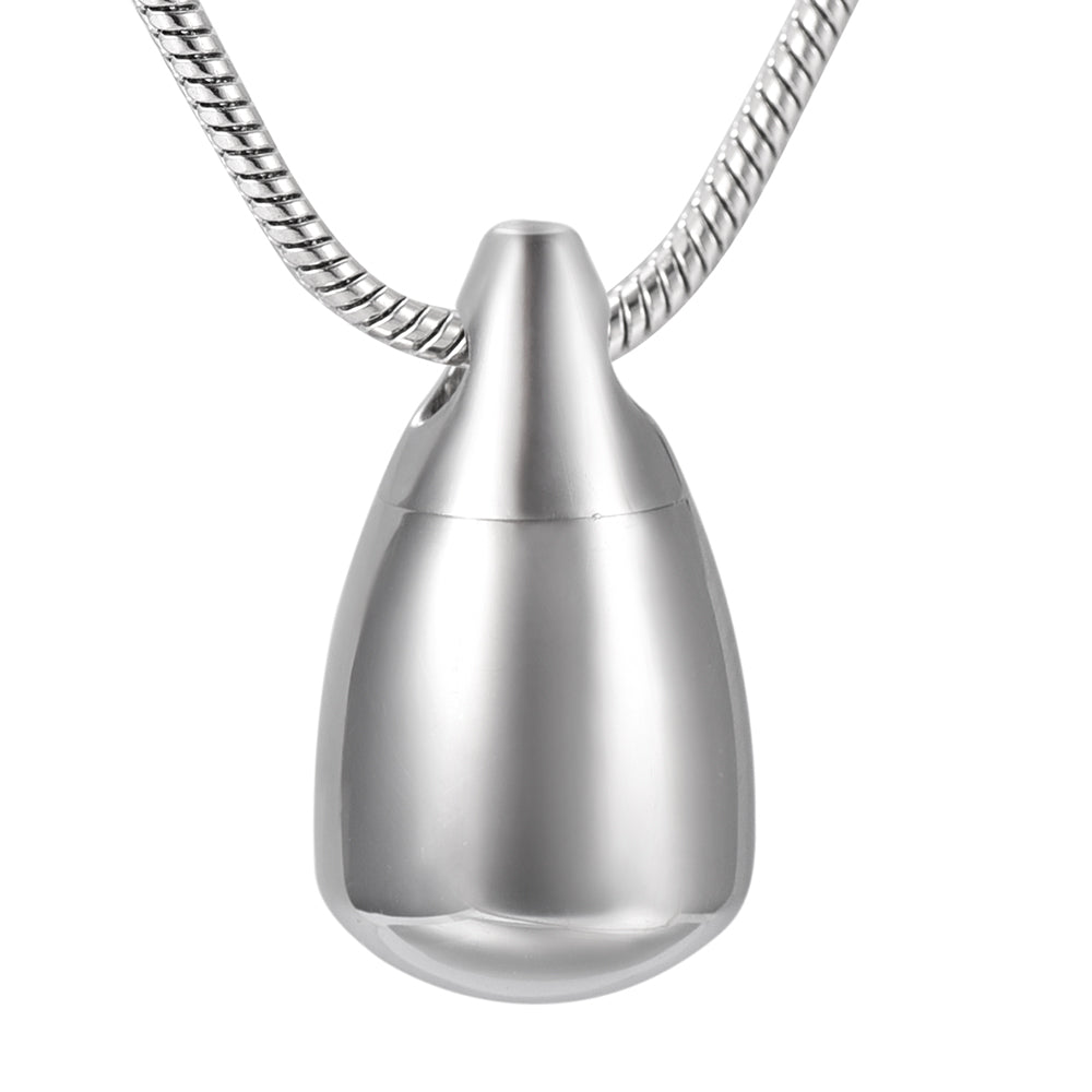 Flat Bottom Teardrop Pendant - Necklace | Stainless Steel with polished finish, ideal for ashes or keepsakes. Elegant teardrop design for daily wear.