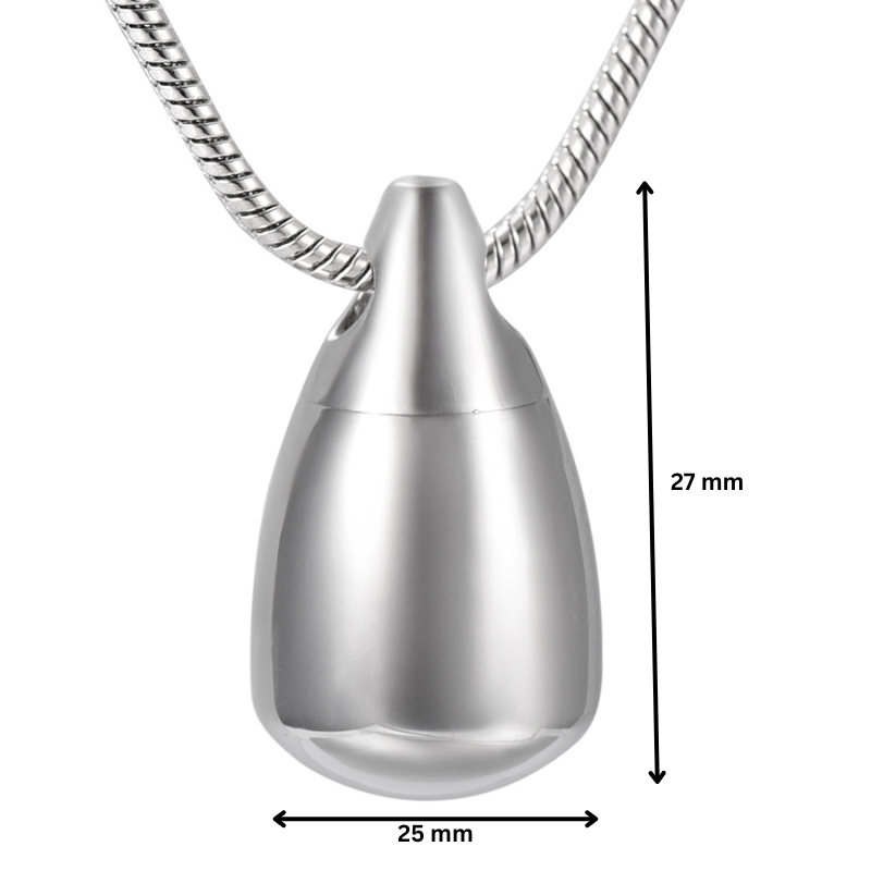Flat Bottom Teardrop Pendant - Necklace | Stainless Steel with 27mm height and 25mm width. Precision-crafted for personal memorial use.