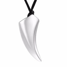 Sharktooth Pendant Jewelry in stainless steel with sleek curved design, ideal as an ash holder keepsake. Includes black cord necklace.