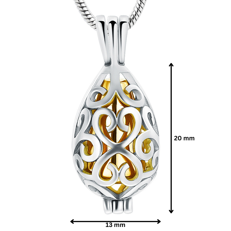 Gold Tear Drop Urn Pendant with dimensions 20mm by 13mm, stainless steel design for ashes, elegant keepsake necklace.