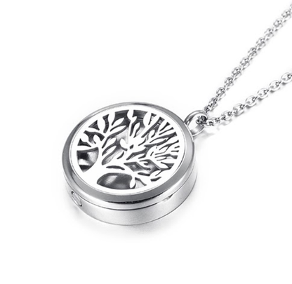 Round Tree of Life Pendant - Memory Locket | Ash Storage in stainless steel with intricate tree design, ideal for ashes or photo keepsake.