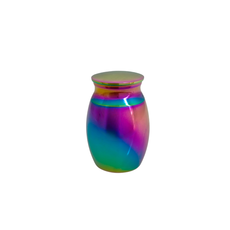 Mini Thimble Urn Rainbow - Elegant Keepsake Urn in 30mm size with a vibrant multicolor finish. Ideal for storing ashes or pet hair mementos.