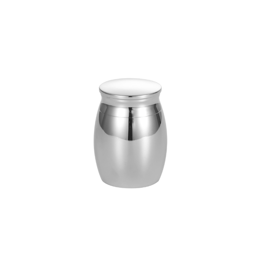 Mini Thimble Urn - Silver Tone | Stainless Steel Keepsake with threaded lid, ideal for ashes or small mementos, polished reflective finish.