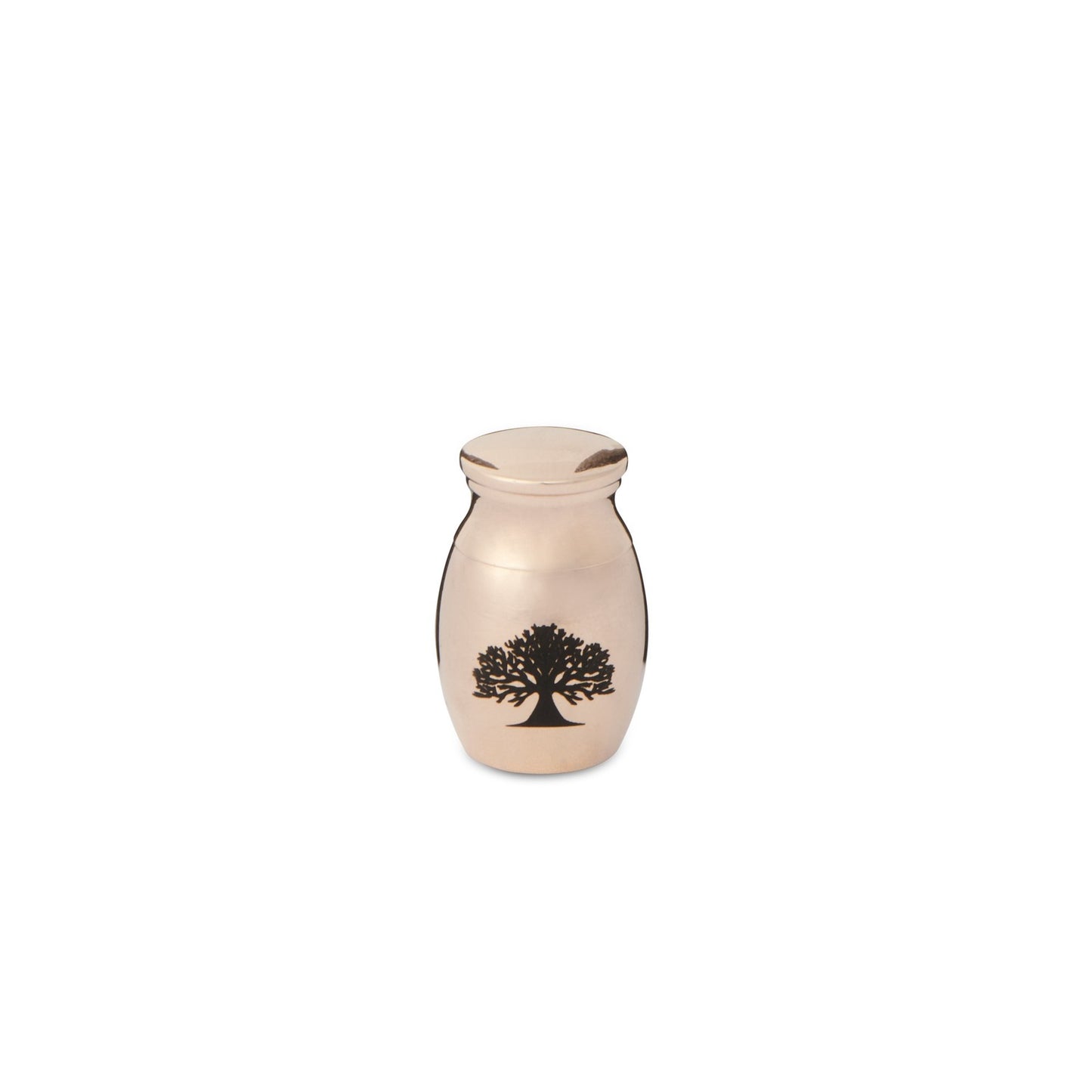 Mini Tree of Life Urn - Rose Gold Tone Thimble with engraved tree design, ideal for ashes or keepsakes. Made of stainless steel with polished finish.