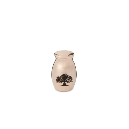Mini Tree of Life Urn - Rose Gold Tone Thimble with engraved tree design, ideal for ashes or keepsakes. Made of stainless steel with polished finish.