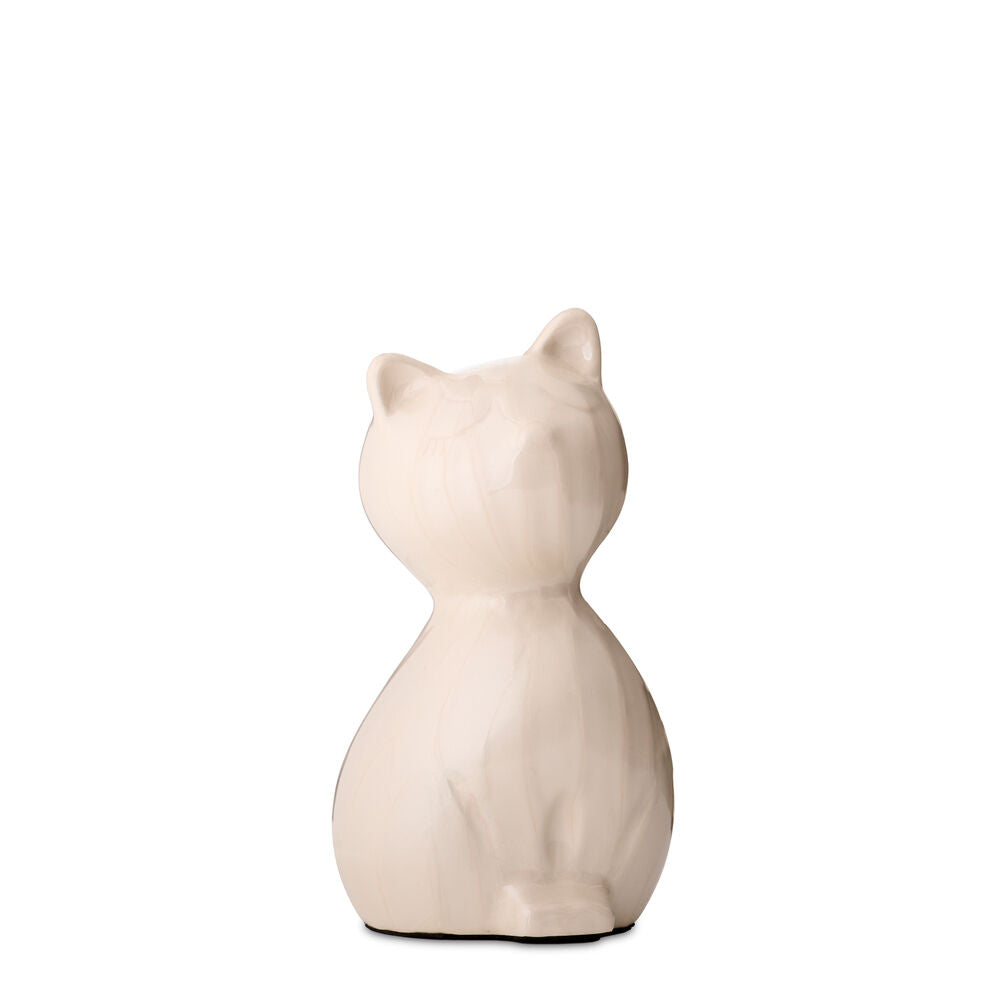 Kitty Cat Ivory Urn - Ivory Cat Urn crafted from durable aluminum with a smooth ivory finish. Ideal for preserving pet ashes with a discreet base opening.