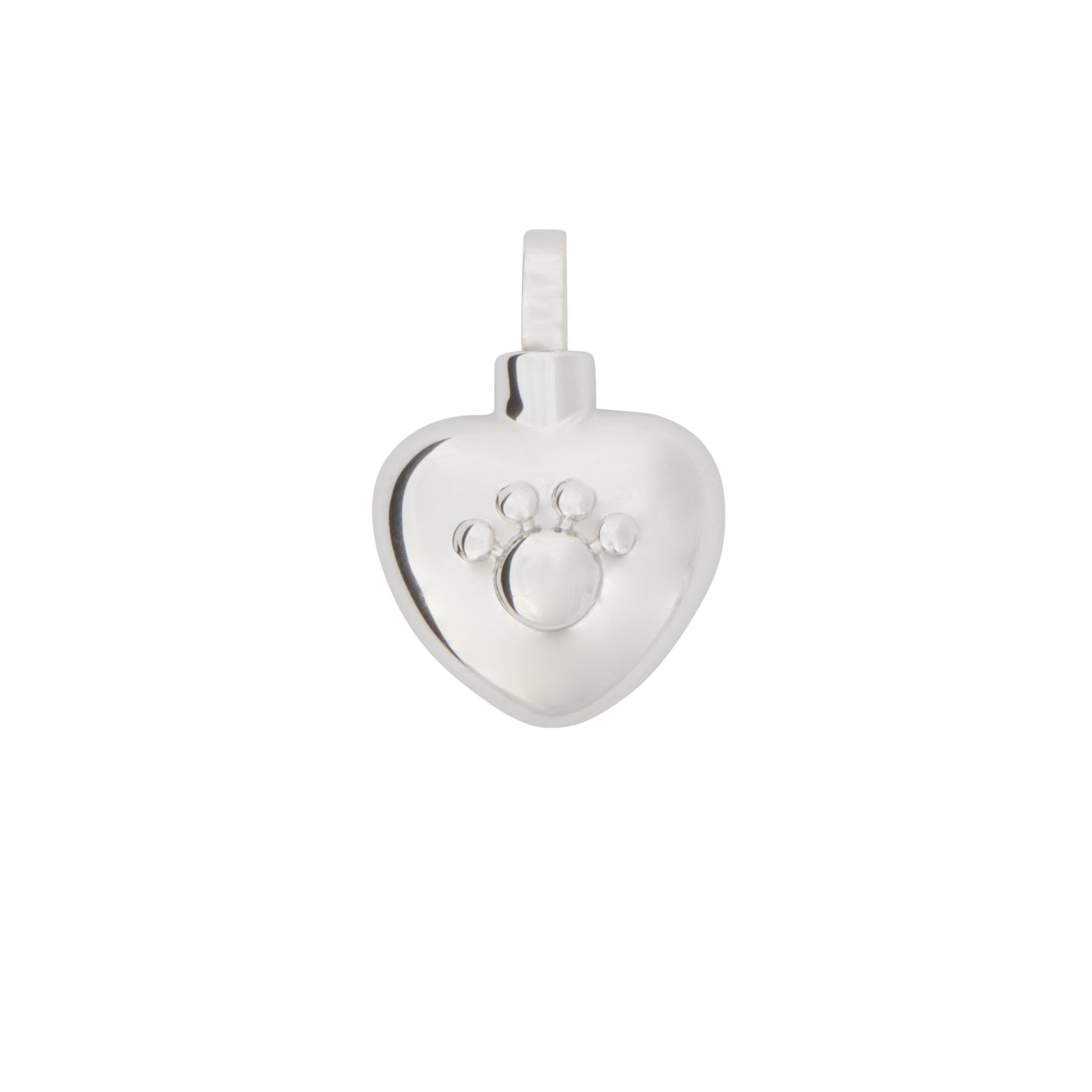 Paw Heart Pendant 925 Silver features a polished sterling silver heart with a raised paw print design. Ideal for pet lovers and keepsake jewelry.