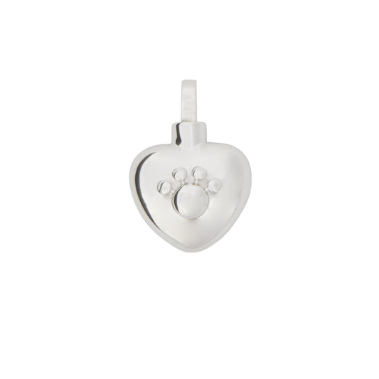 Paw Heart Pendant 925 Silver features a polished sterling silver heart with a raised paw print design. Ideal for pet lovers and keepsake jewelry.
